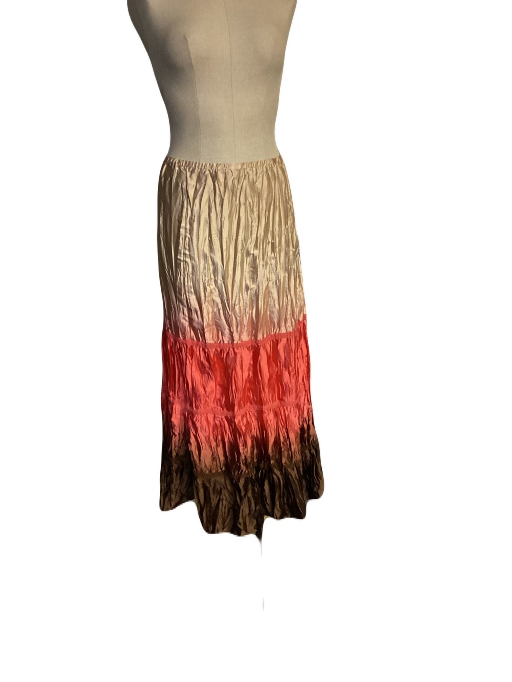 Metro 7 Ombre Tiered Maxi Skirt in Beige, Coral & Brown